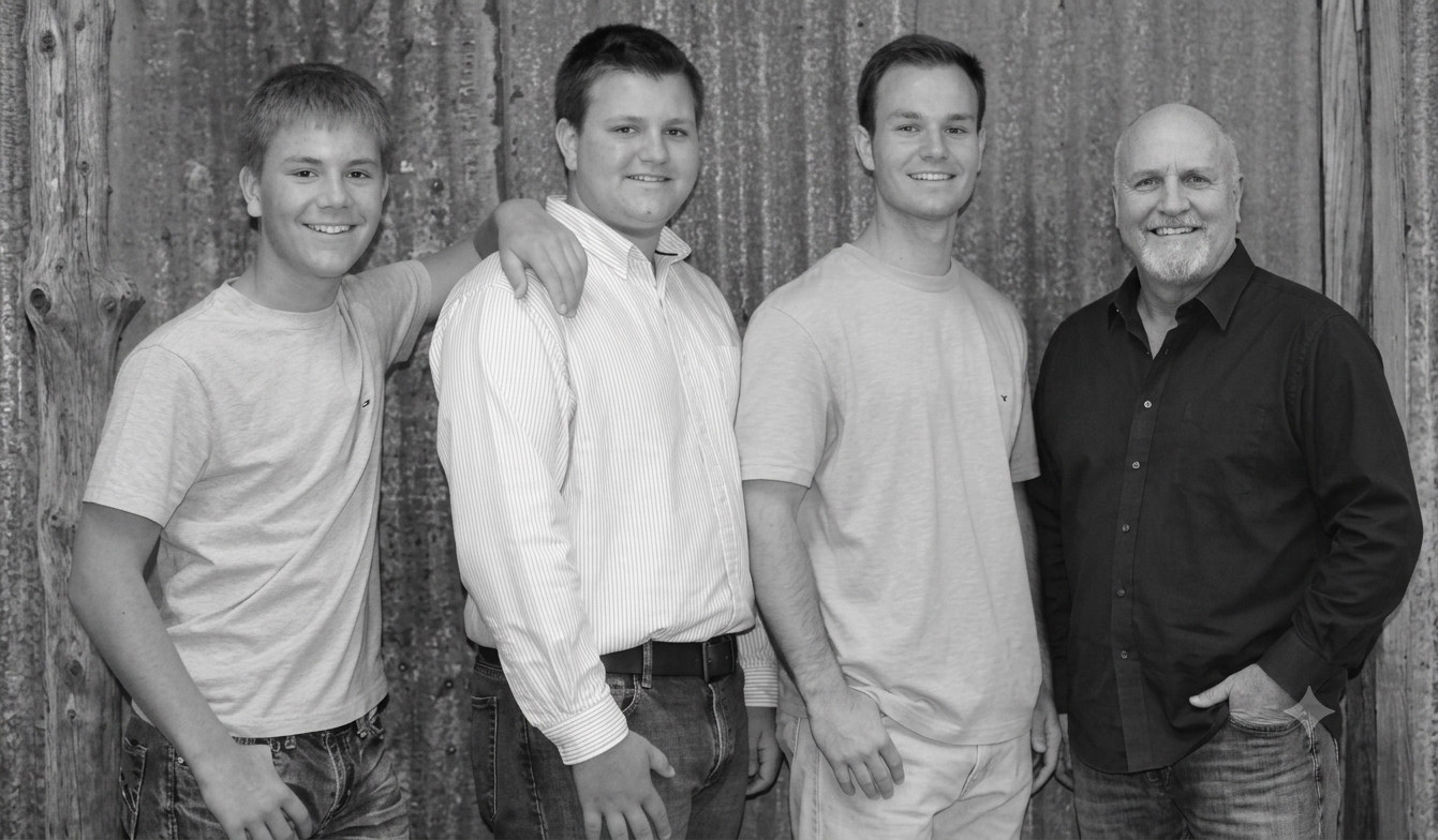 Chase Morris, second from left, photographed in black-and-white with his family